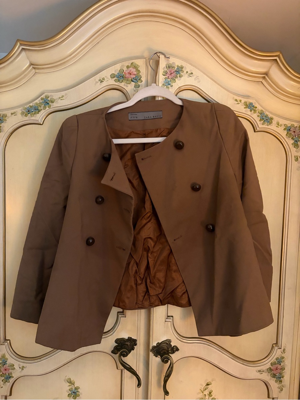 Zara Double-Breasted Short Pea Coat in Brown
